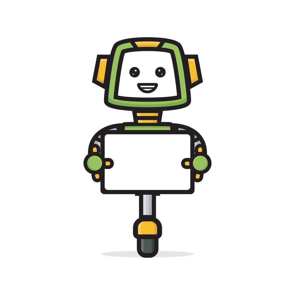 cartoon of cute robot holding sign vector