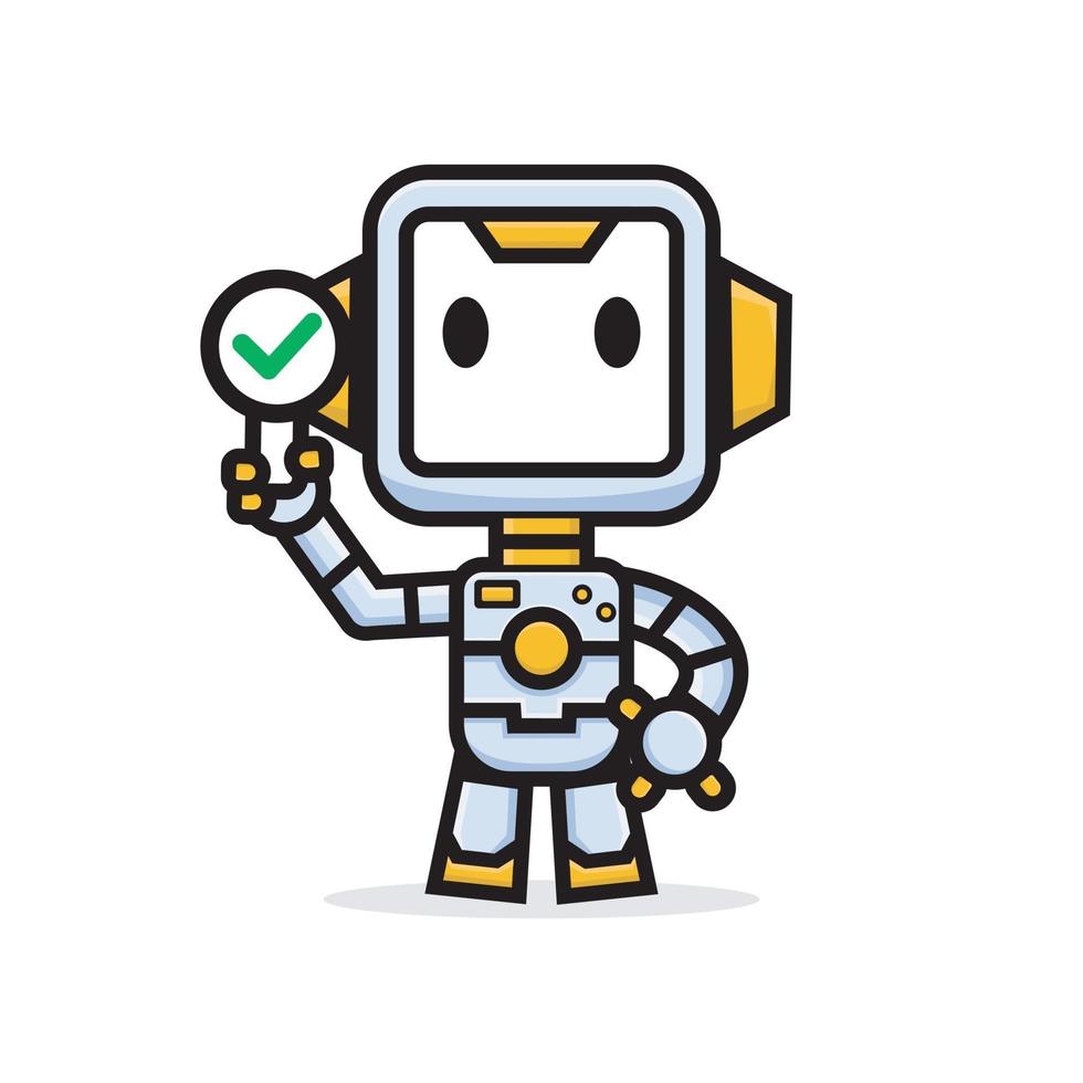 cartoon of cute robot holding sign board vector