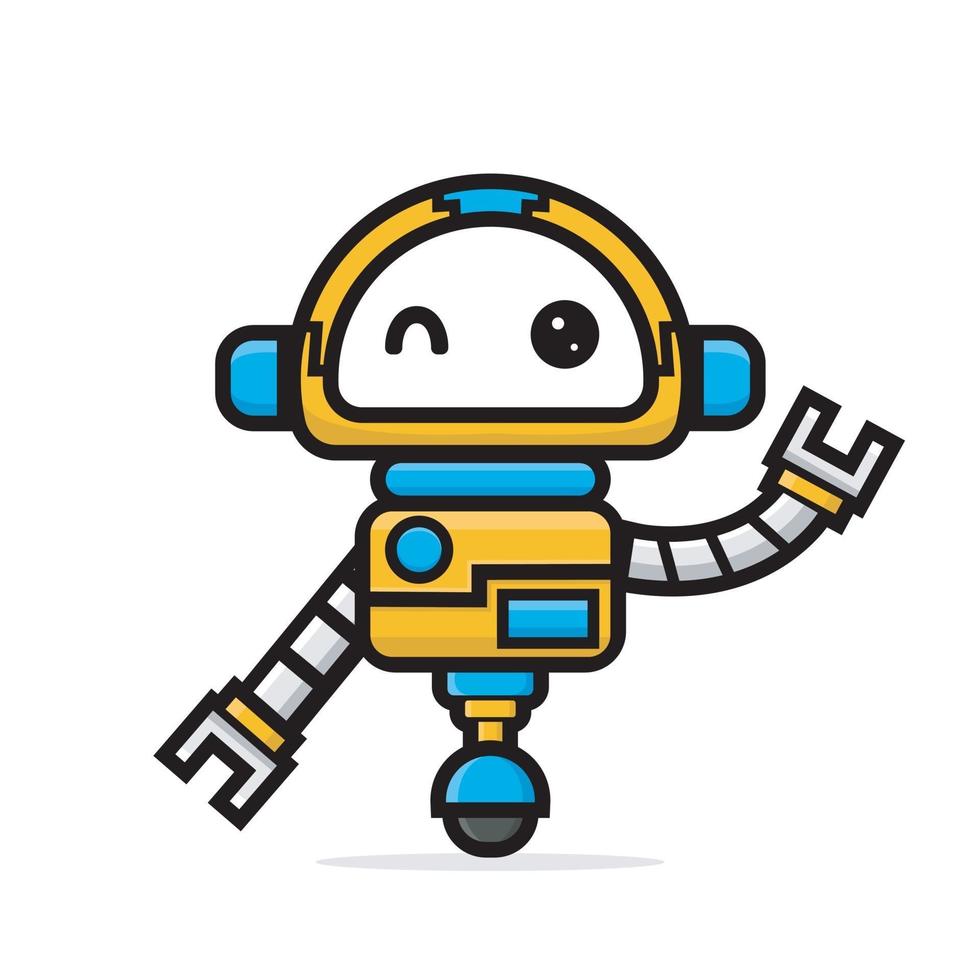 simpáticos personajes amigable robot agitando la mano vector