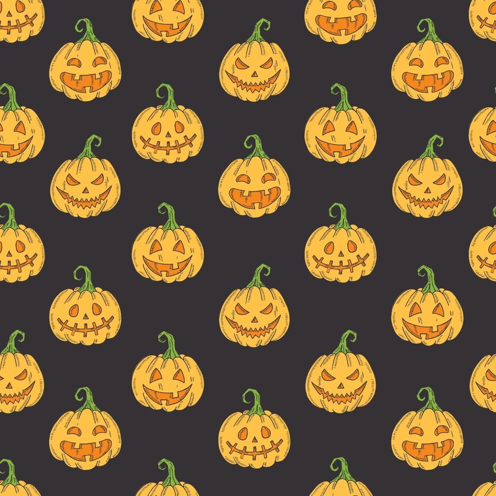 Seamless pattern with Halloween colored icons on black vector