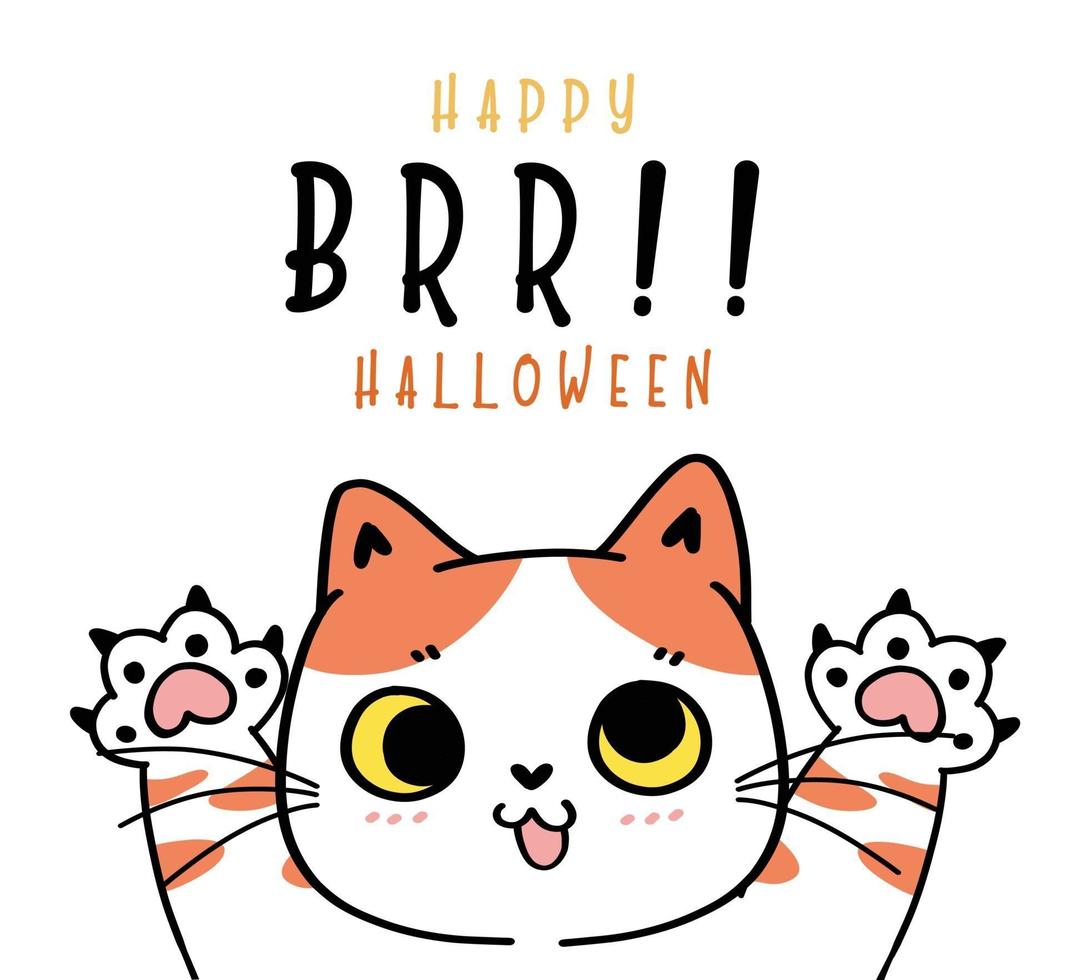 lindo gato gracioso juego juguetón fantasma brr feliz halloween disfraz dibujos animados vector
