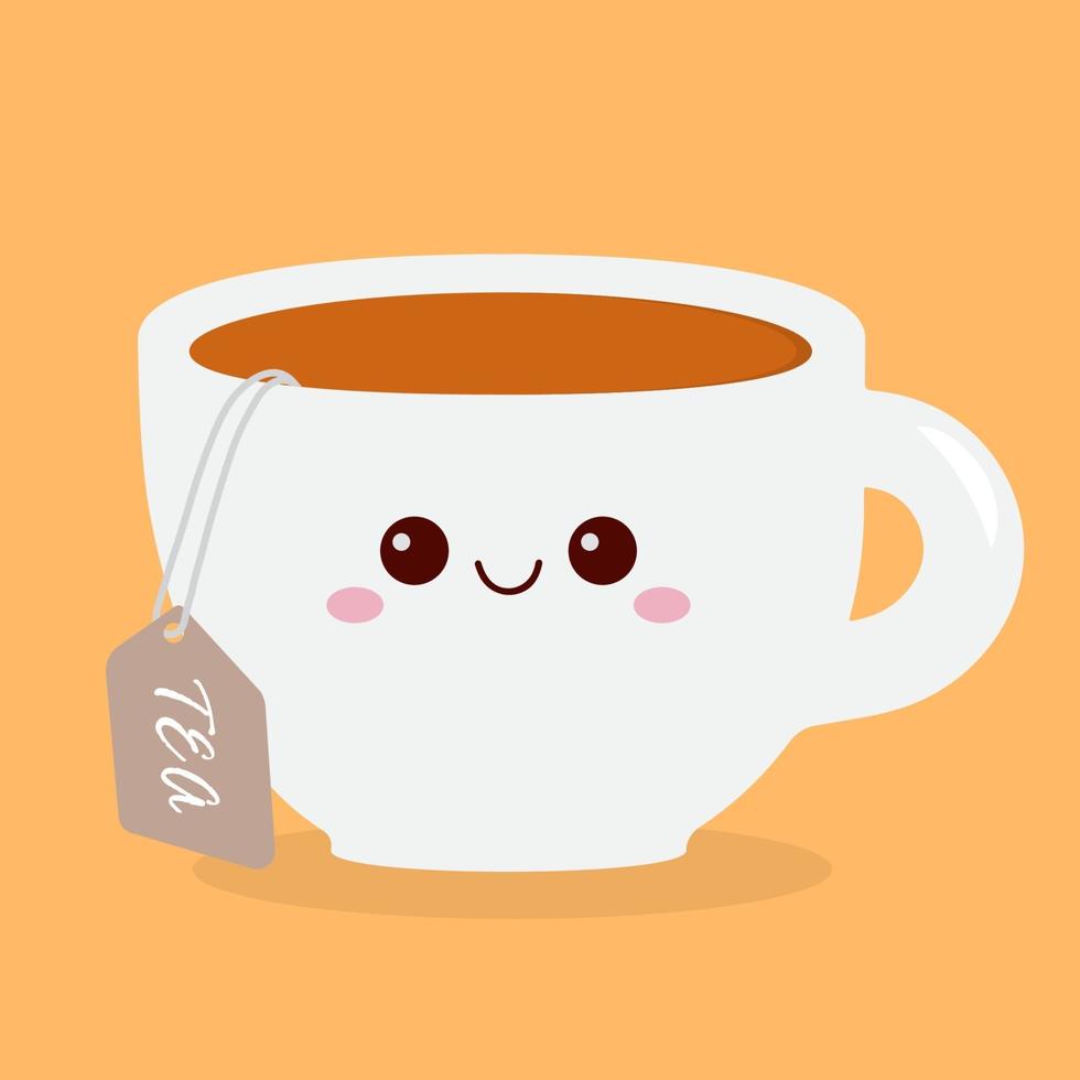 taza de té de personaje de dibujos animados. té emoji vector