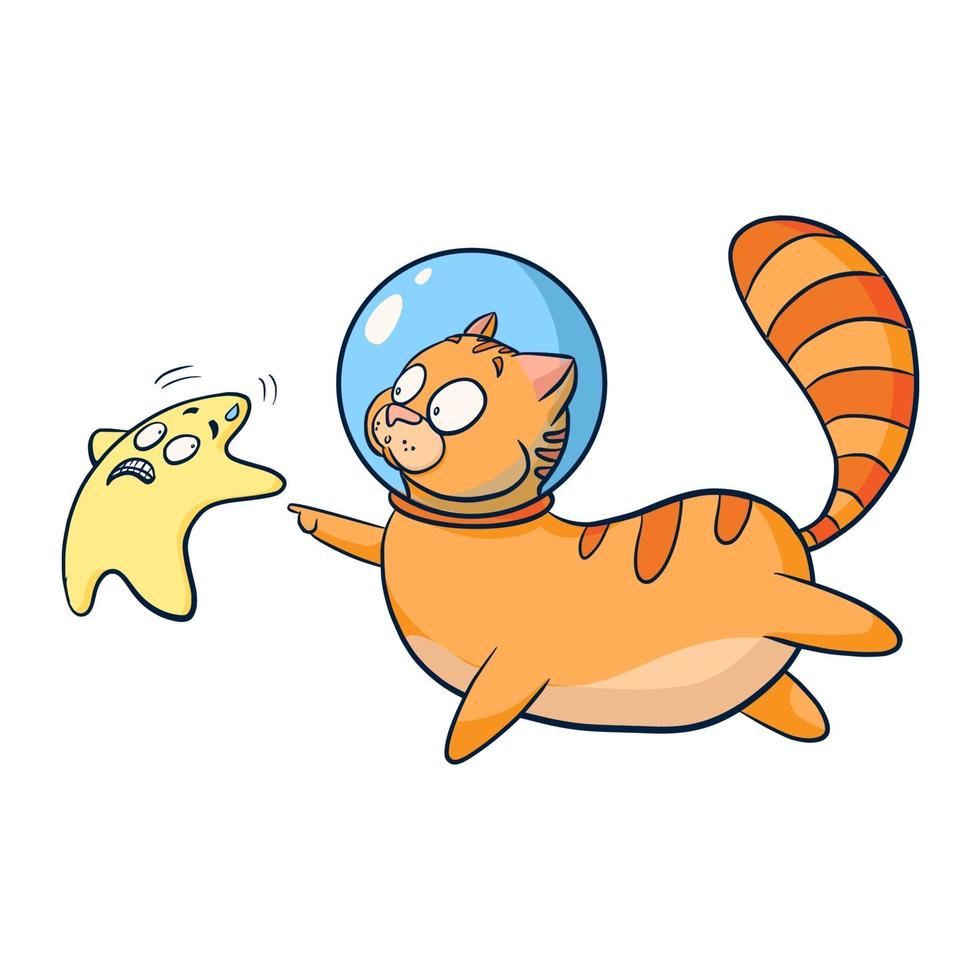 Cat Cosmonaut and Star Cartoon Illustration vector