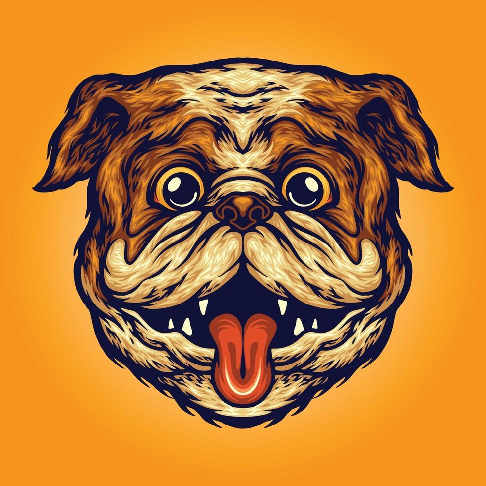 Funny Pug Head Dog Mascot Vector illustrations