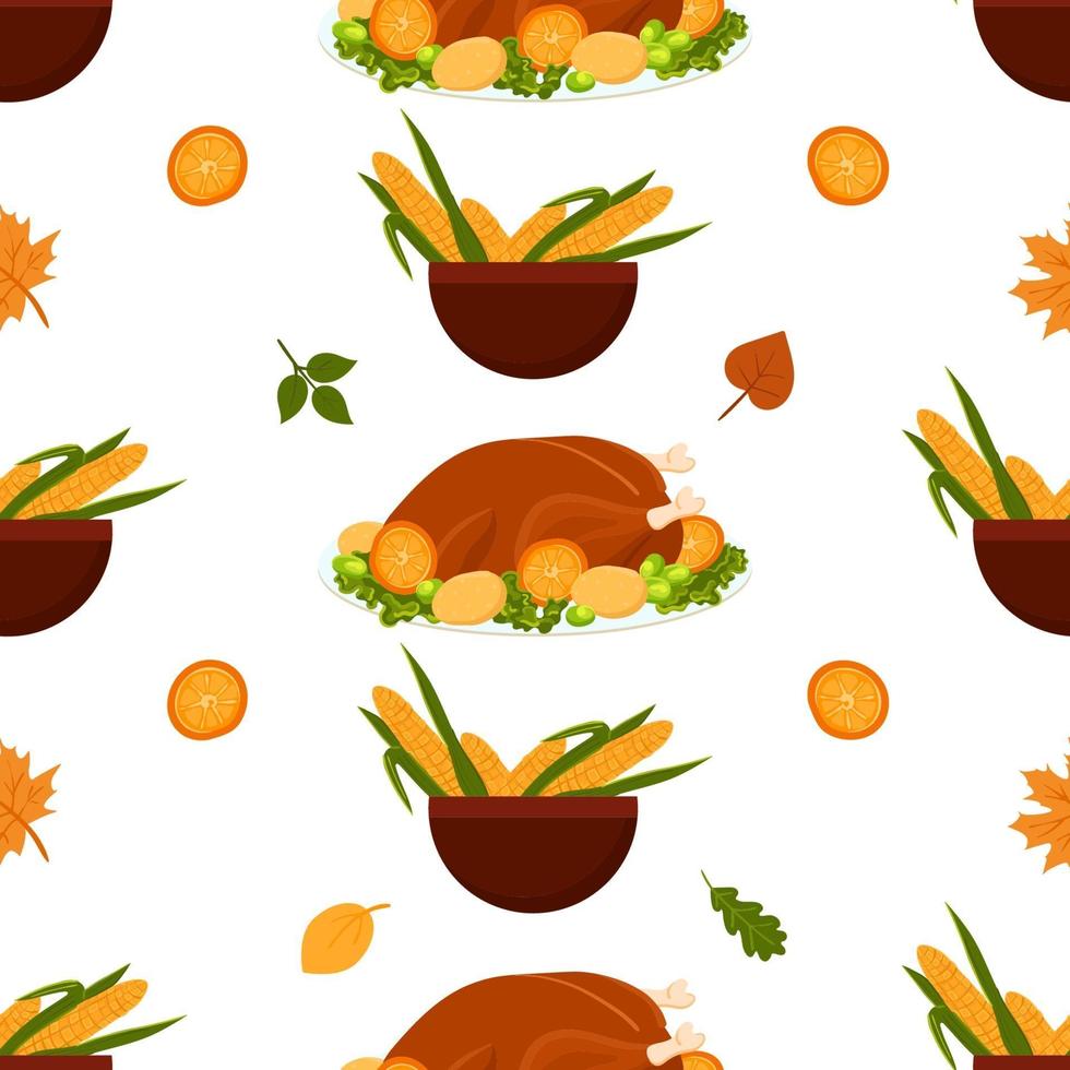 Thanksgiving seamless pattern. Vector cartoon autumn background