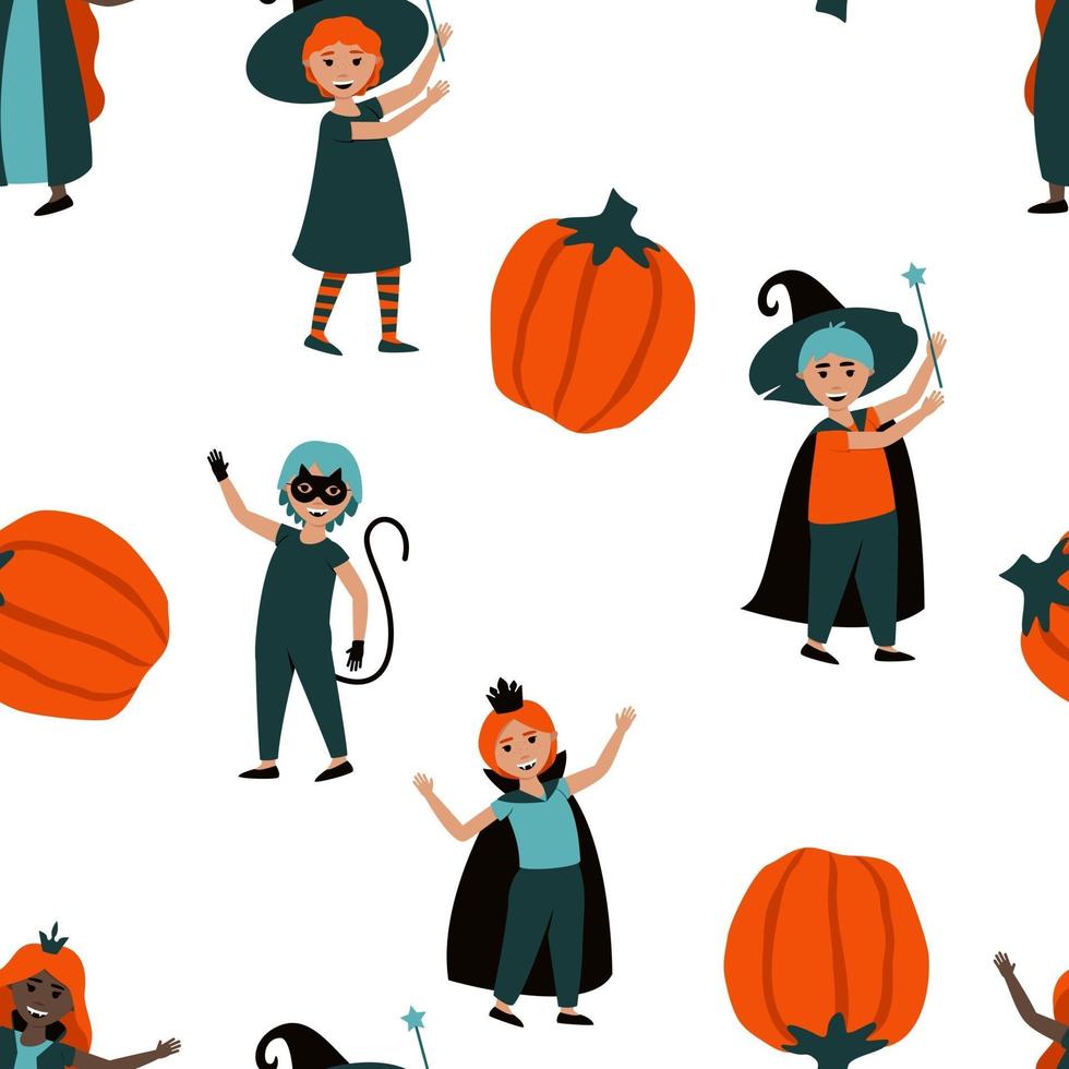 Seamless pattern of boys and girls in Halloween costumes vector