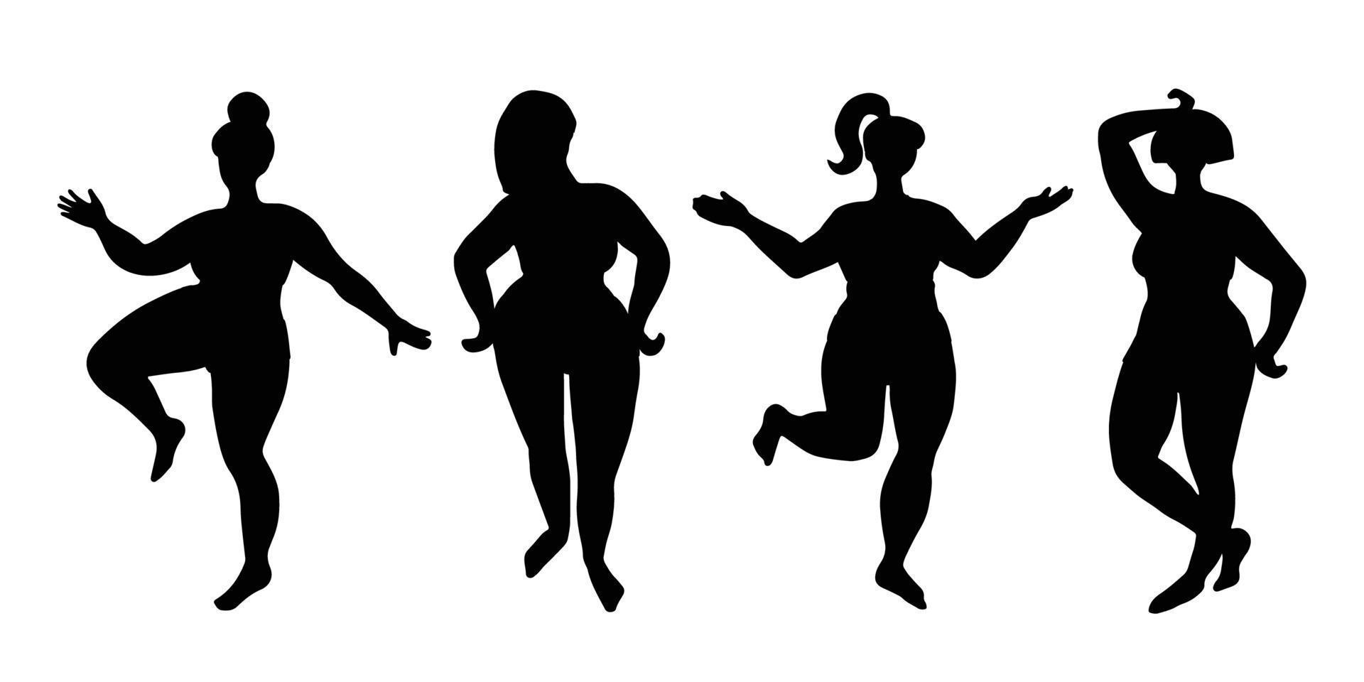 Conjunto de siluetas femeninas curvas abstractas en poses dinámicas vector