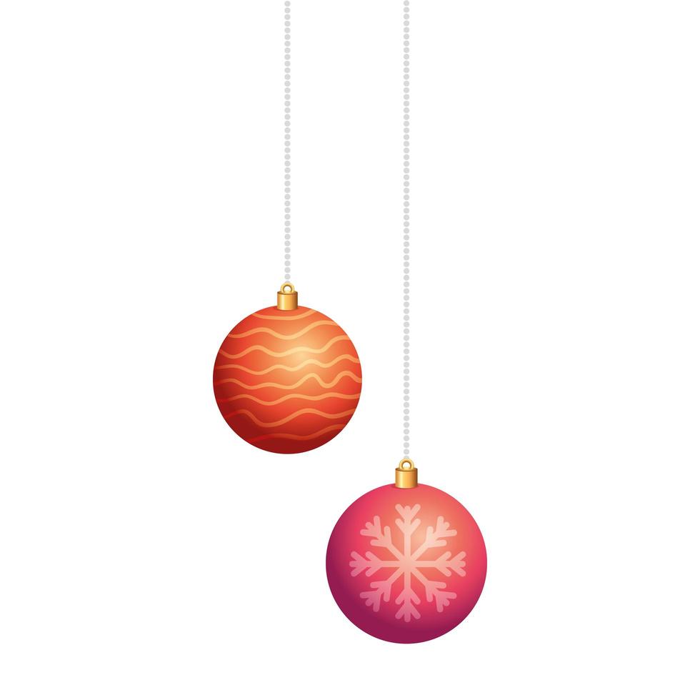 Conjunto de bolas de navidad colgando icono aislado vector