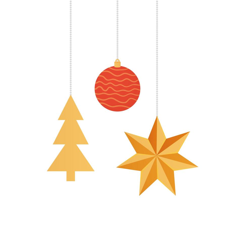 ball with star and pine tree of christmas hanging vector