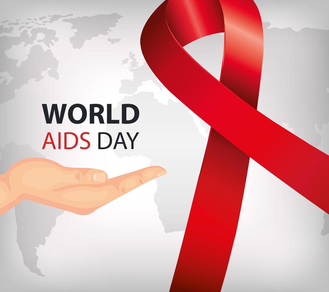 cartel del día mundial del sida con mano y cinta vector