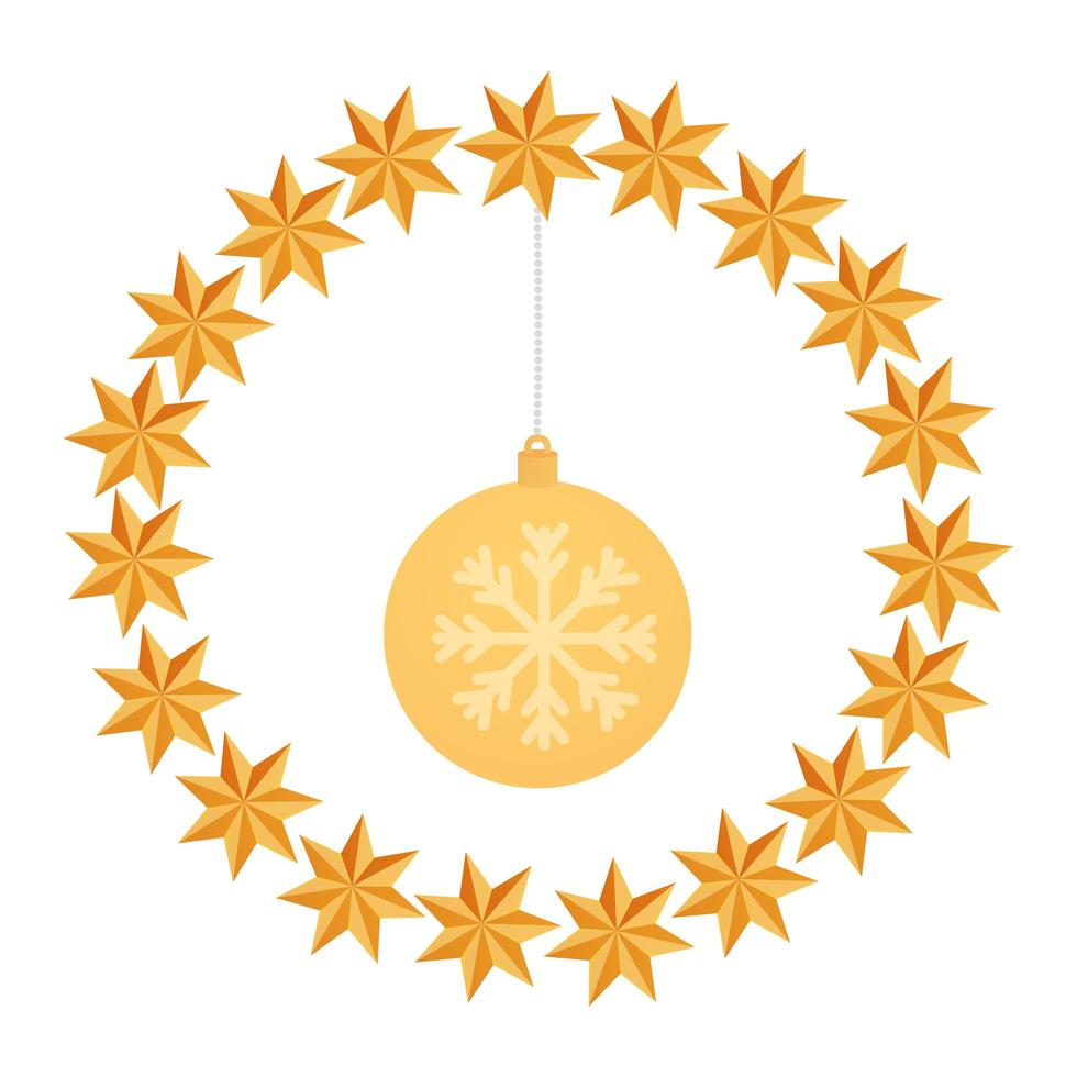 ball christmas with snowflake hanging in frame circular vector