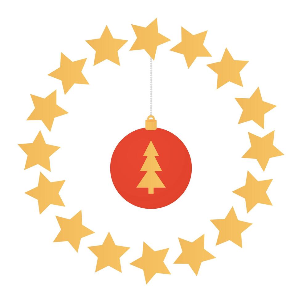 ball with pine tree of christmas hanging in frame circular vector