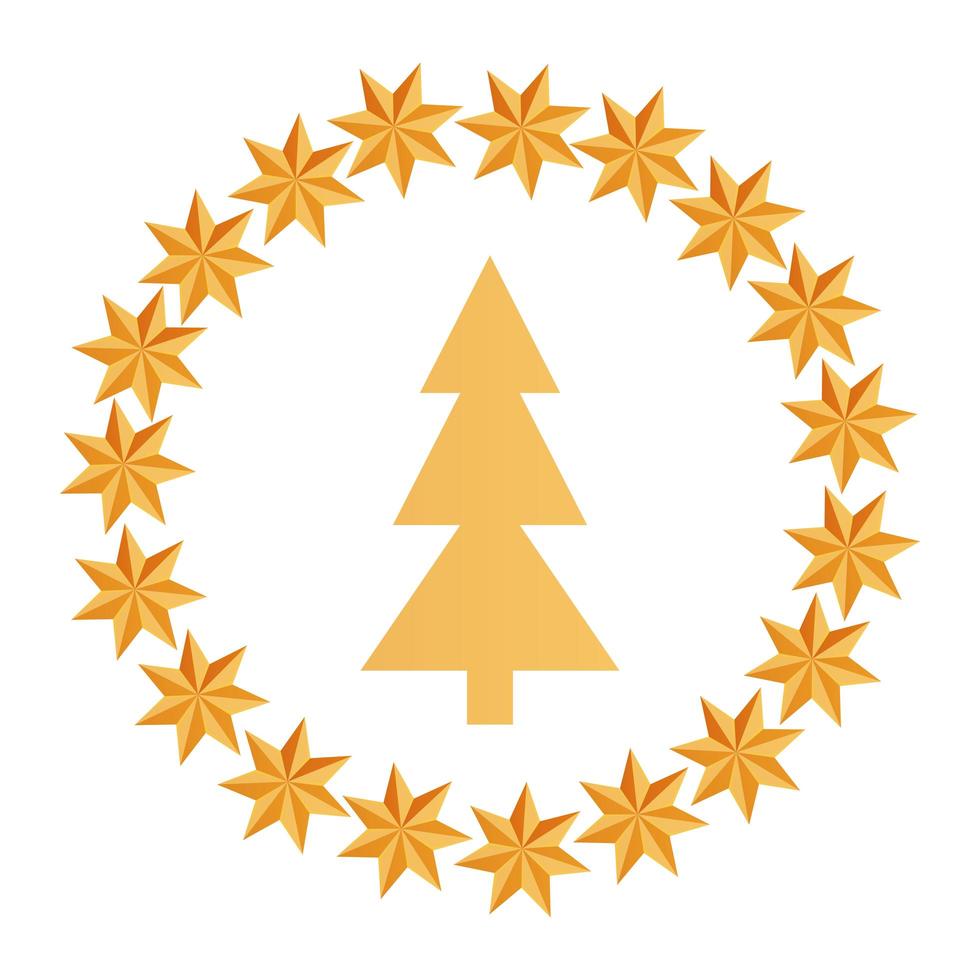 pine tree christmas in frame circular of stars vector