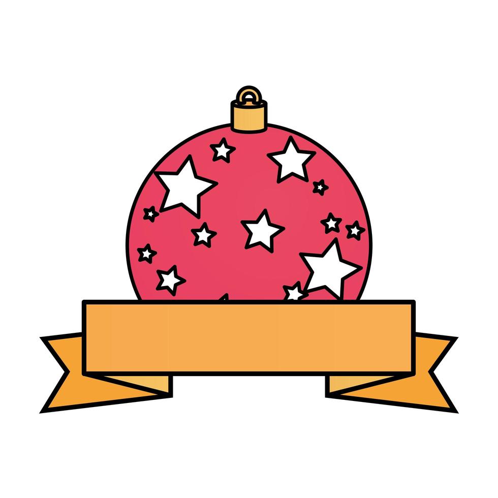 Bola de navidad con estrellas y cinta icono aislado vector