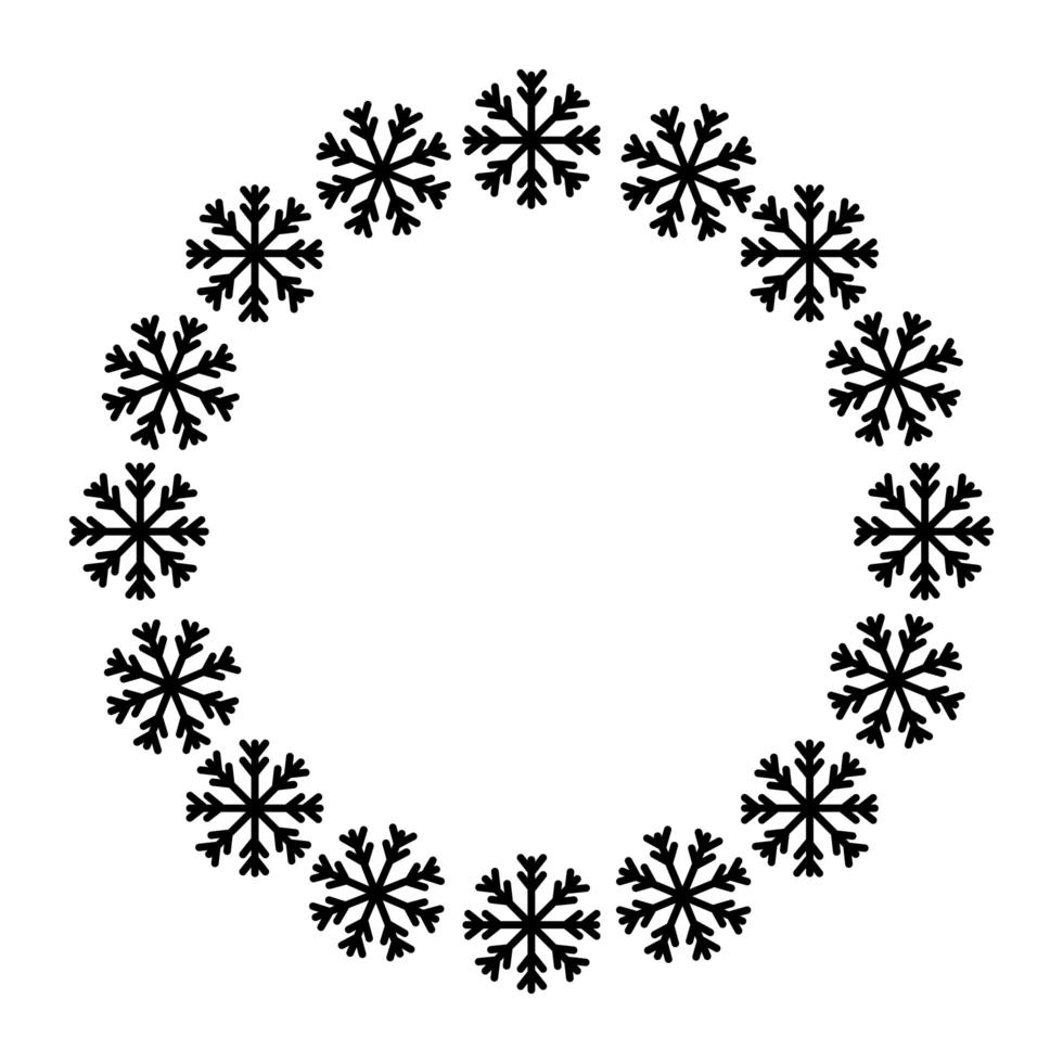 marco circular de copo de nieve decoración navideña vector