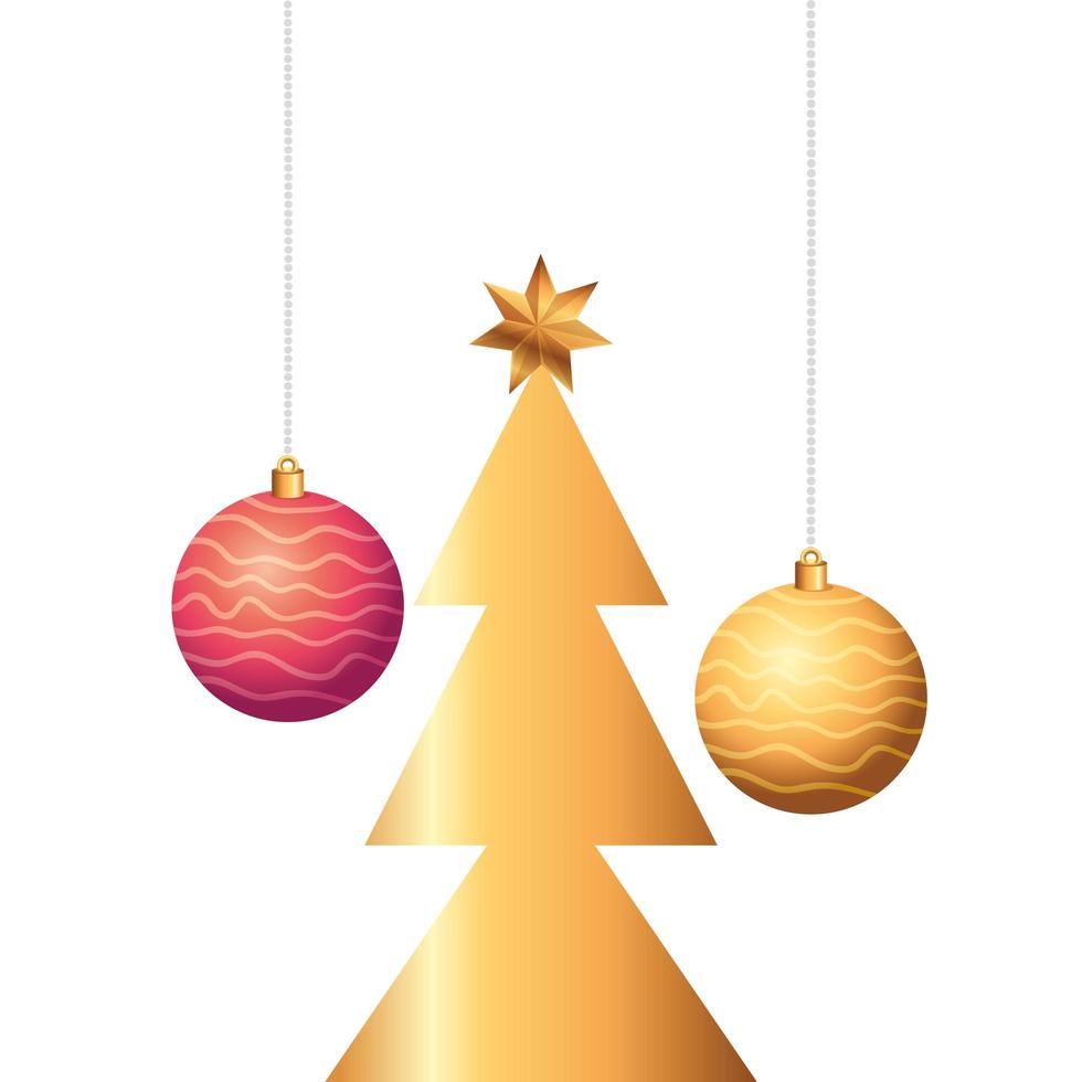 pine tree christmas with balls isolated icon vector