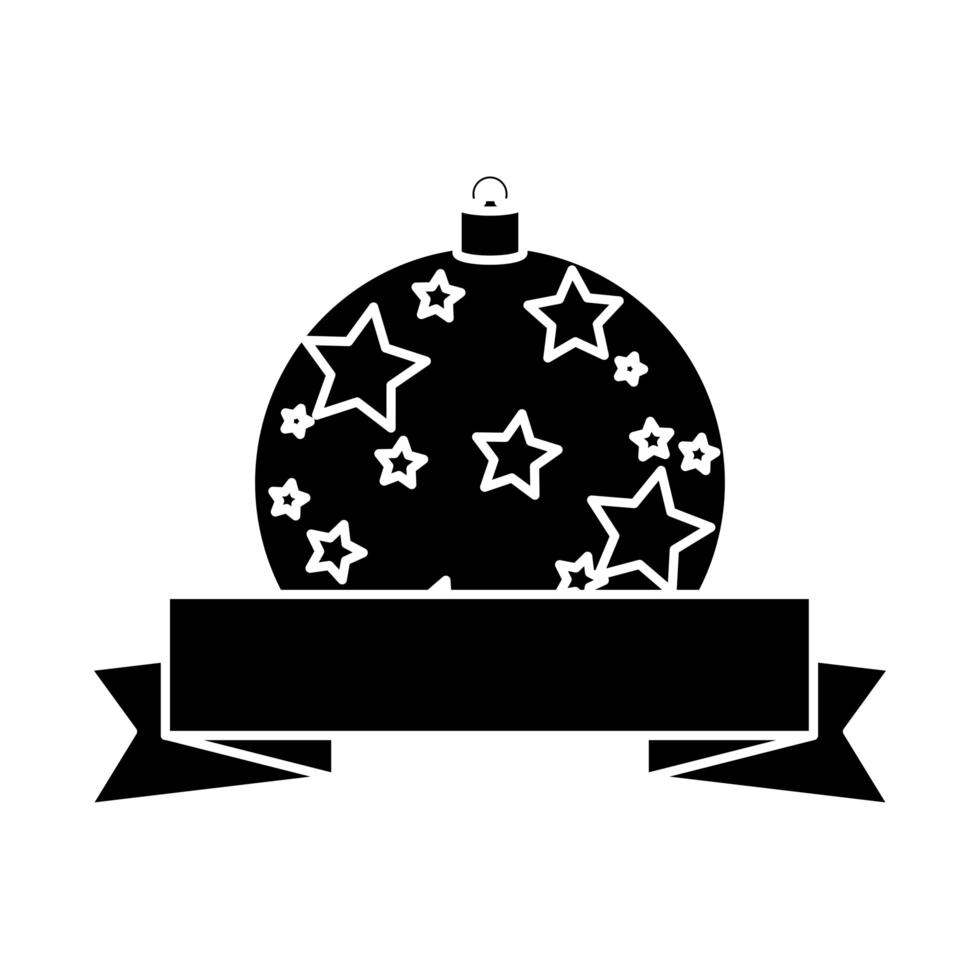 silhouette of ball christmas with stars and ribbon vector