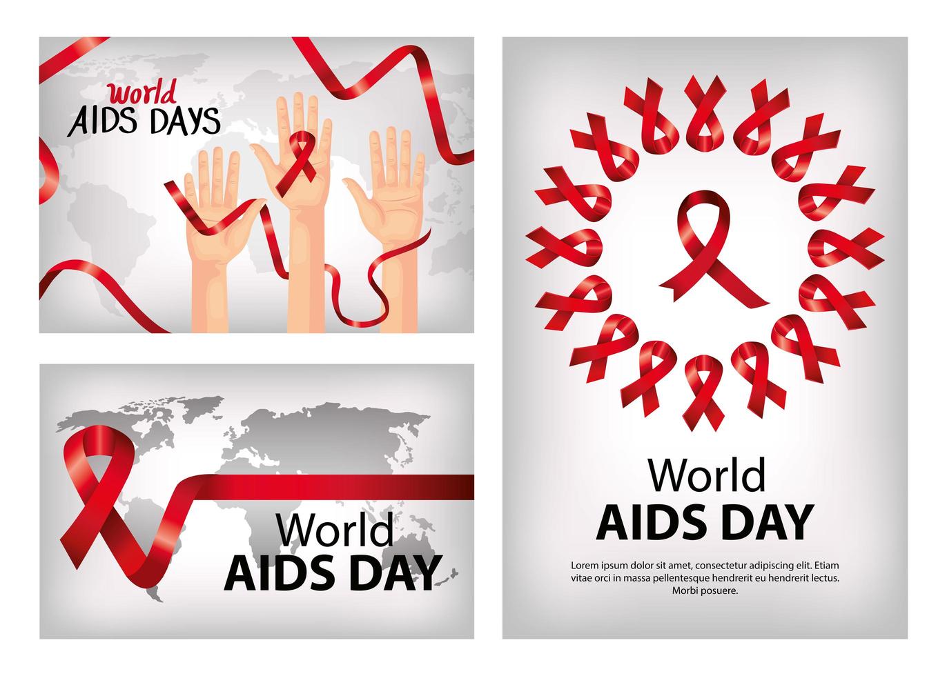 Establecer póster del día mundial del sida con decoración. vector