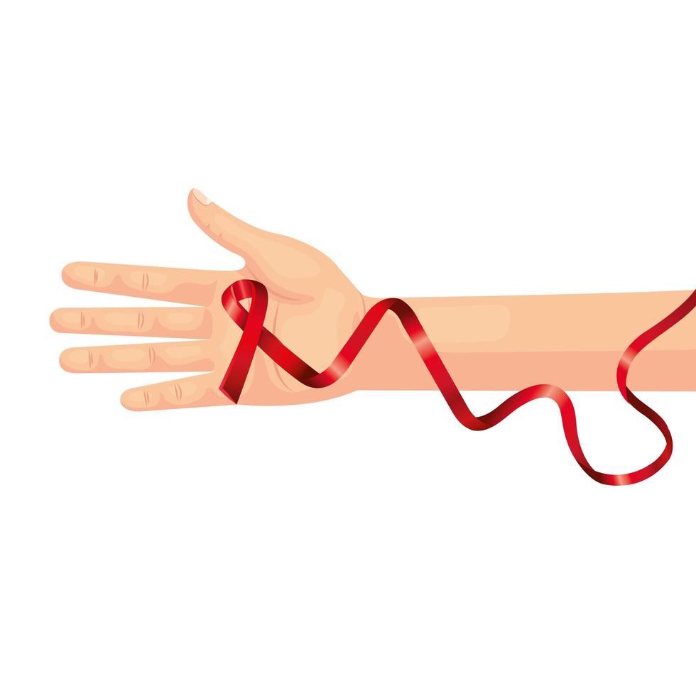 hand with aids day awareness ribbon vector