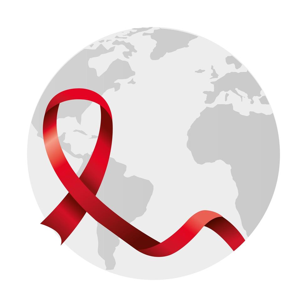 aids day awareness ribbon with planet earth vector