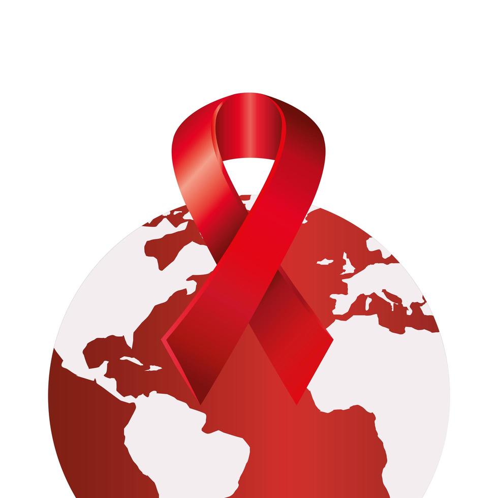 aids day awareness ribbon with planet earth vector