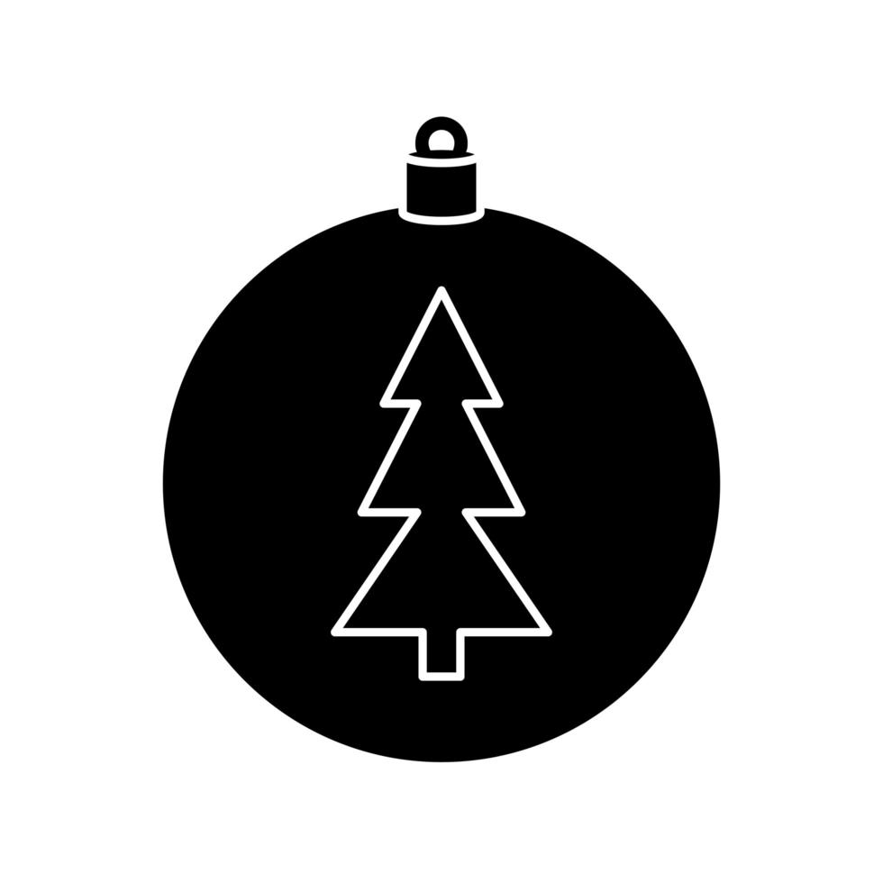 silhouette of ball with pine tree of christmas isolated icon vector