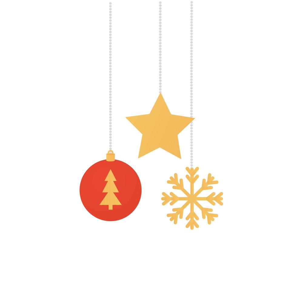 ball christmas with star and snowflakes hanging vector