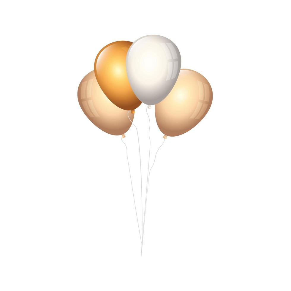 conjunto de globos helio dorado y blanco vector