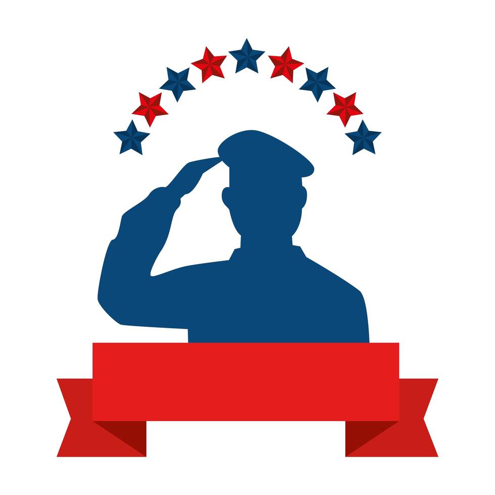silhouette of man soldier american with stars and ribbon vector