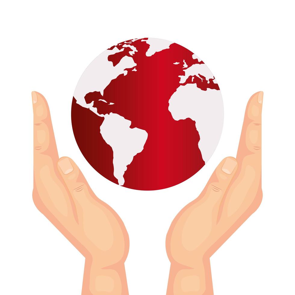 hands with world planet earth isolated icon vector