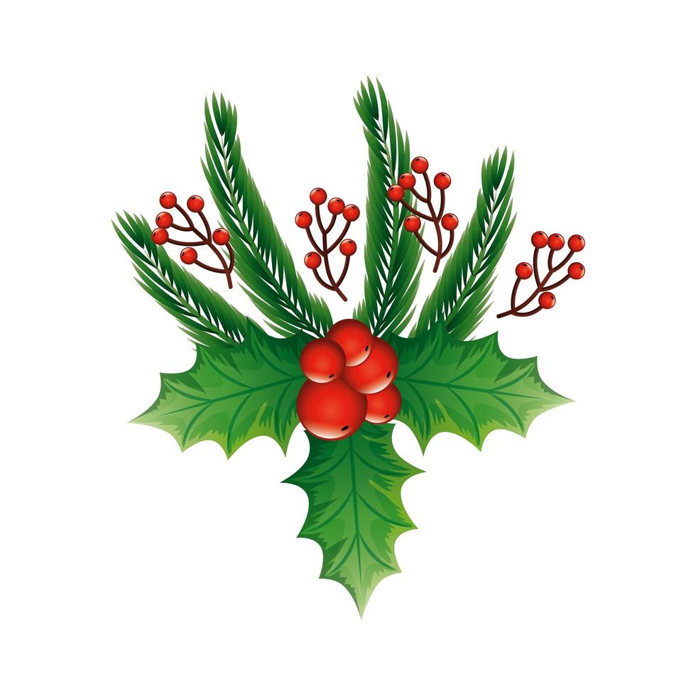 hojas con semillas decoración navidad icono aislado vector