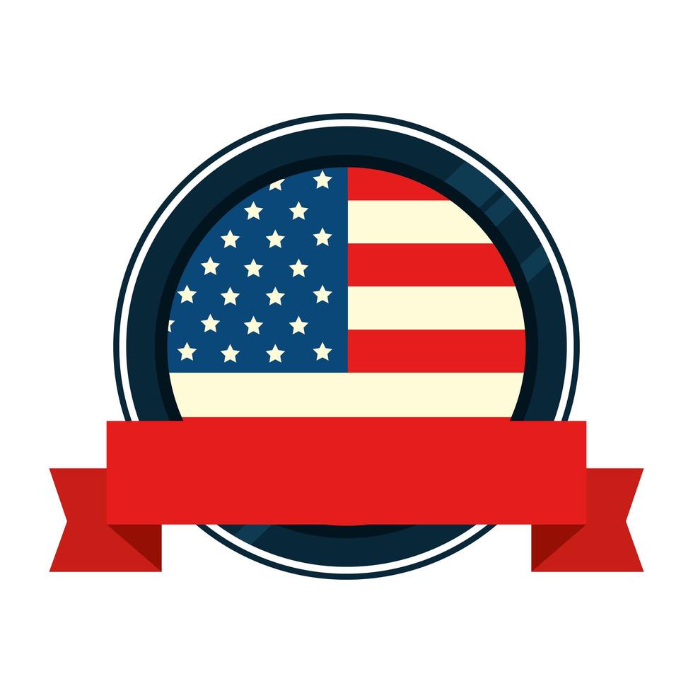 united states flag in frame circular with ribbon vector