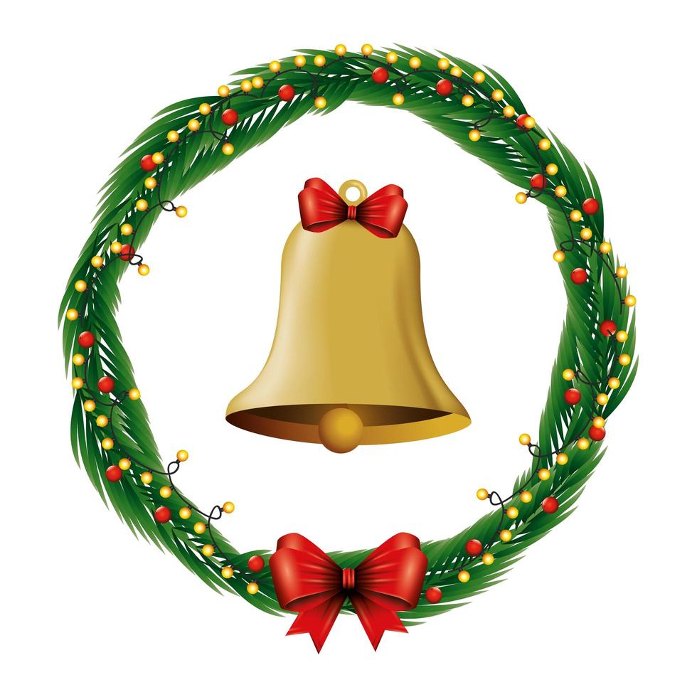 campana de navidad en corona icono aislado de decoración vector