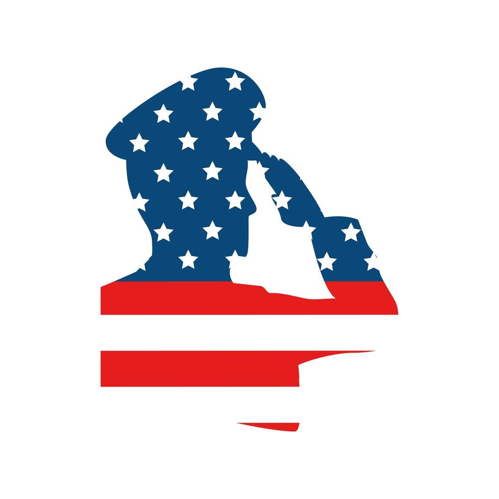 silhouette of man soldier with united states flag vector