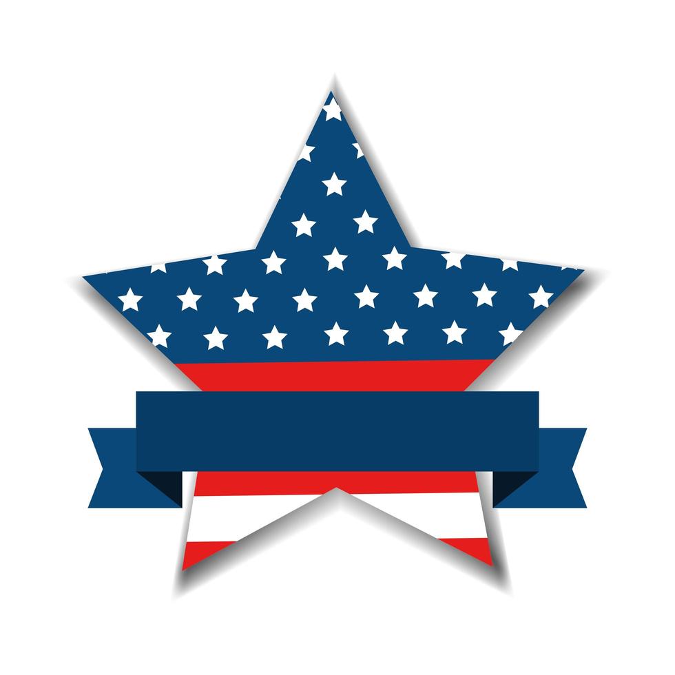 united states flag in star shape with ribbon vector
