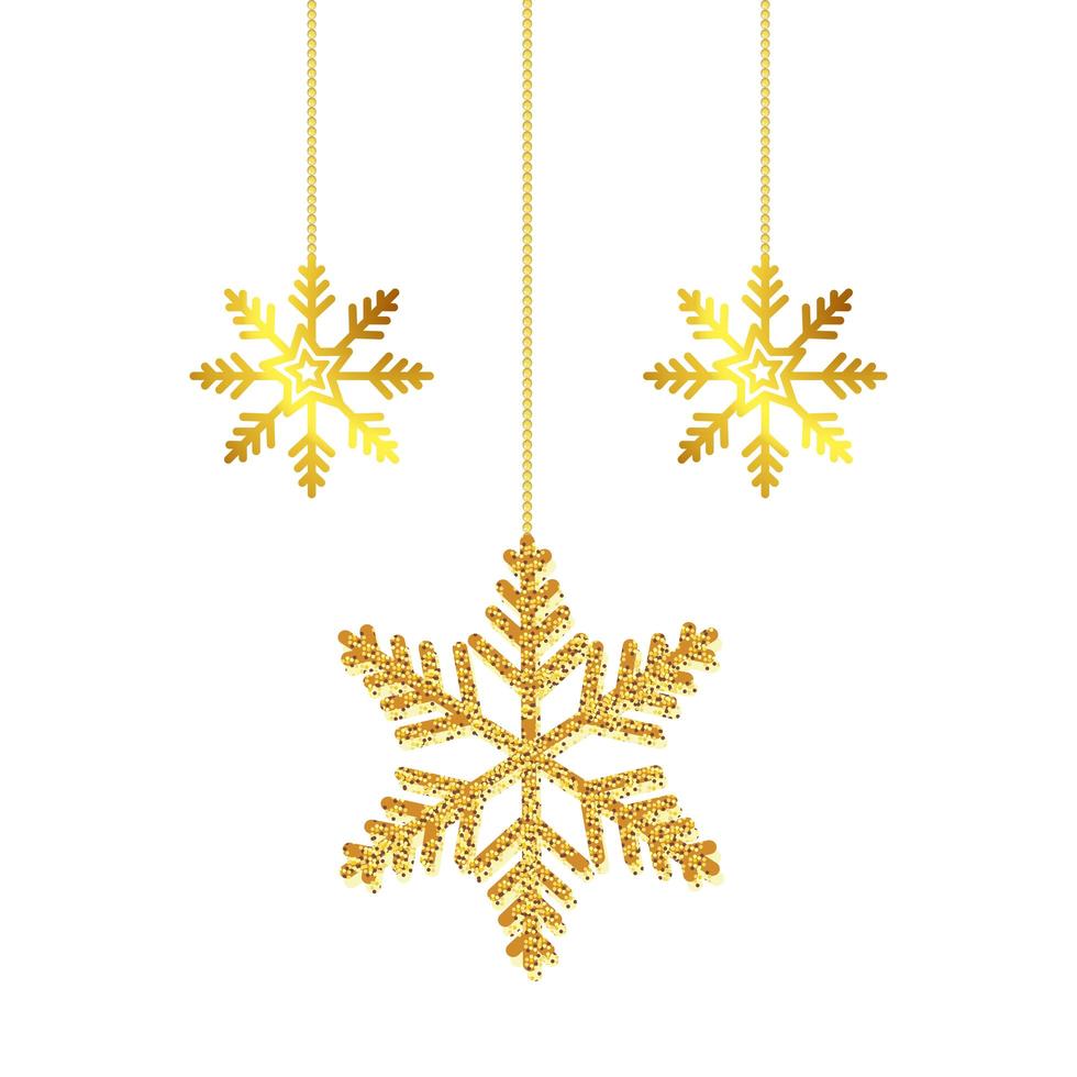 snowflakes golden of christmas hanging isolated icon vector