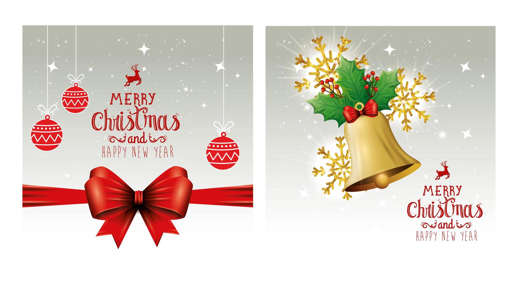 set poster of merry christmas and happy new year with decoration vector