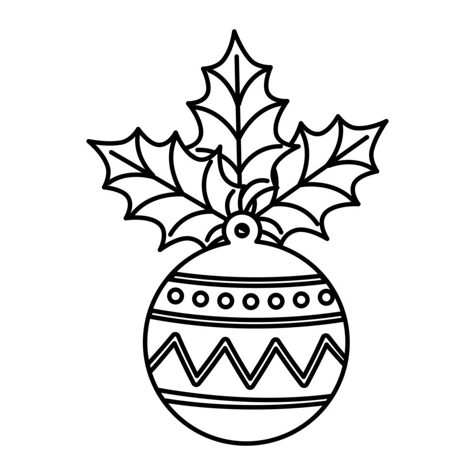 ball christmas with leafs line style icon vector