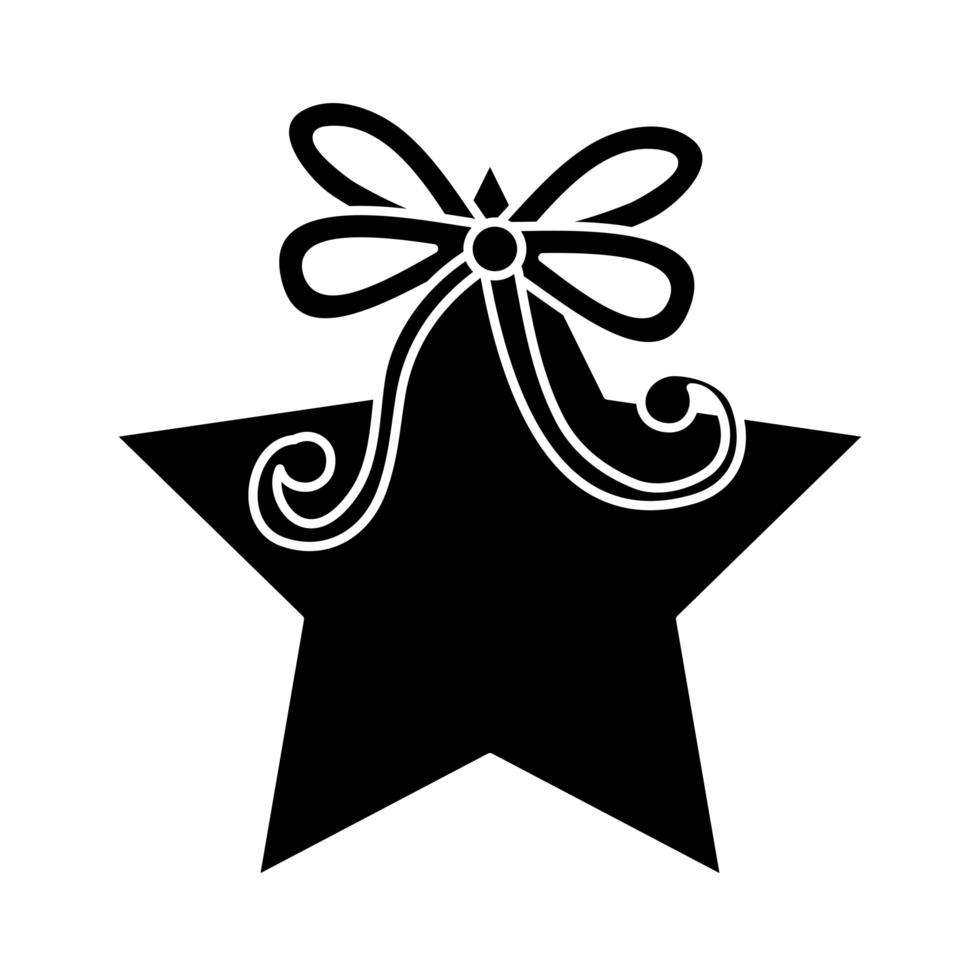 silhouette of star decoration christmas with bow ribbon vector