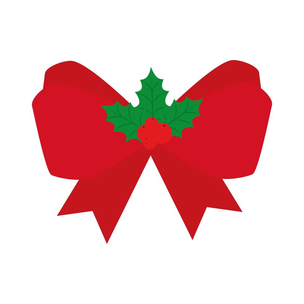 bow ribbon christmas with seeds and leafs vector