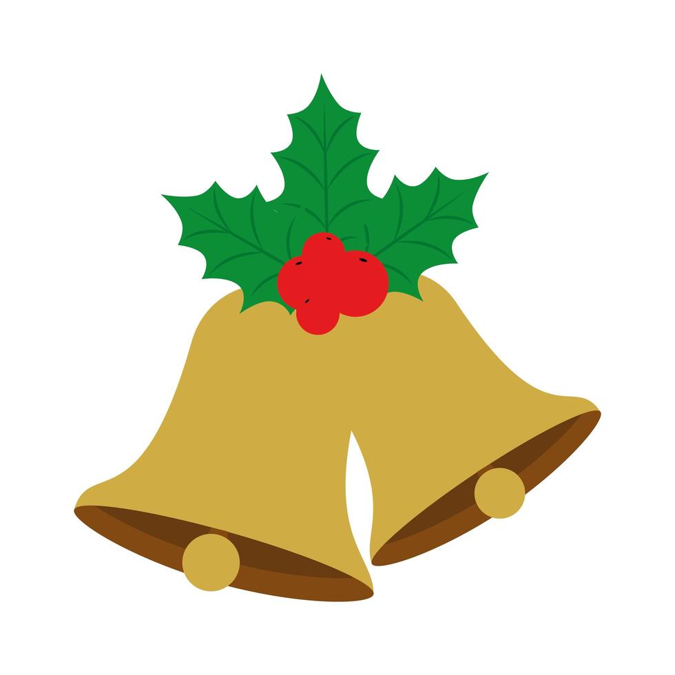 bells christmas with leafs and seeds vector