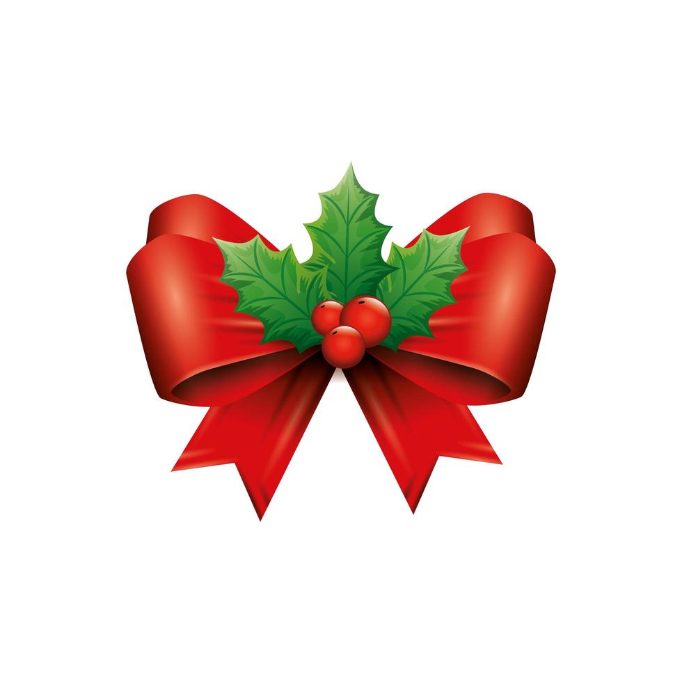 bow ribbon christmas with seeds and leafs vector