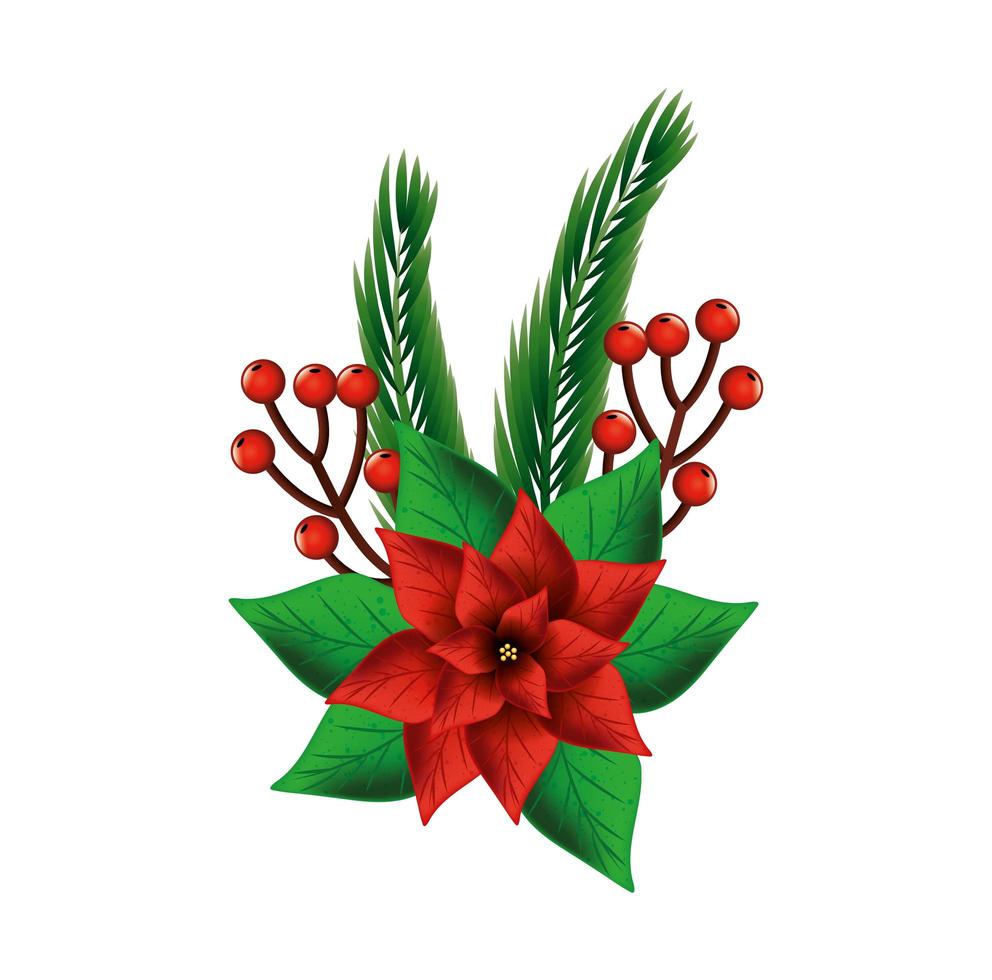 flower christmas decorative with leafs vector