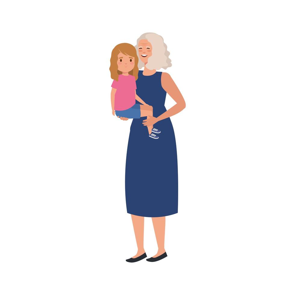 grandmother with granddaughter avatar character vector