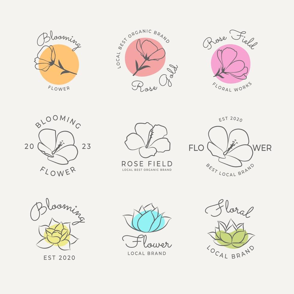 colección de logotipos de flores de arte de línea minimalista vector