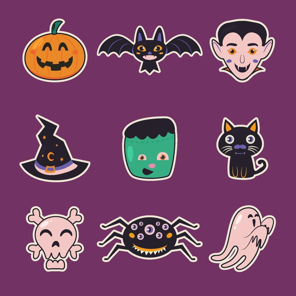 conjunto de pegatinas de personajes de halloween vector