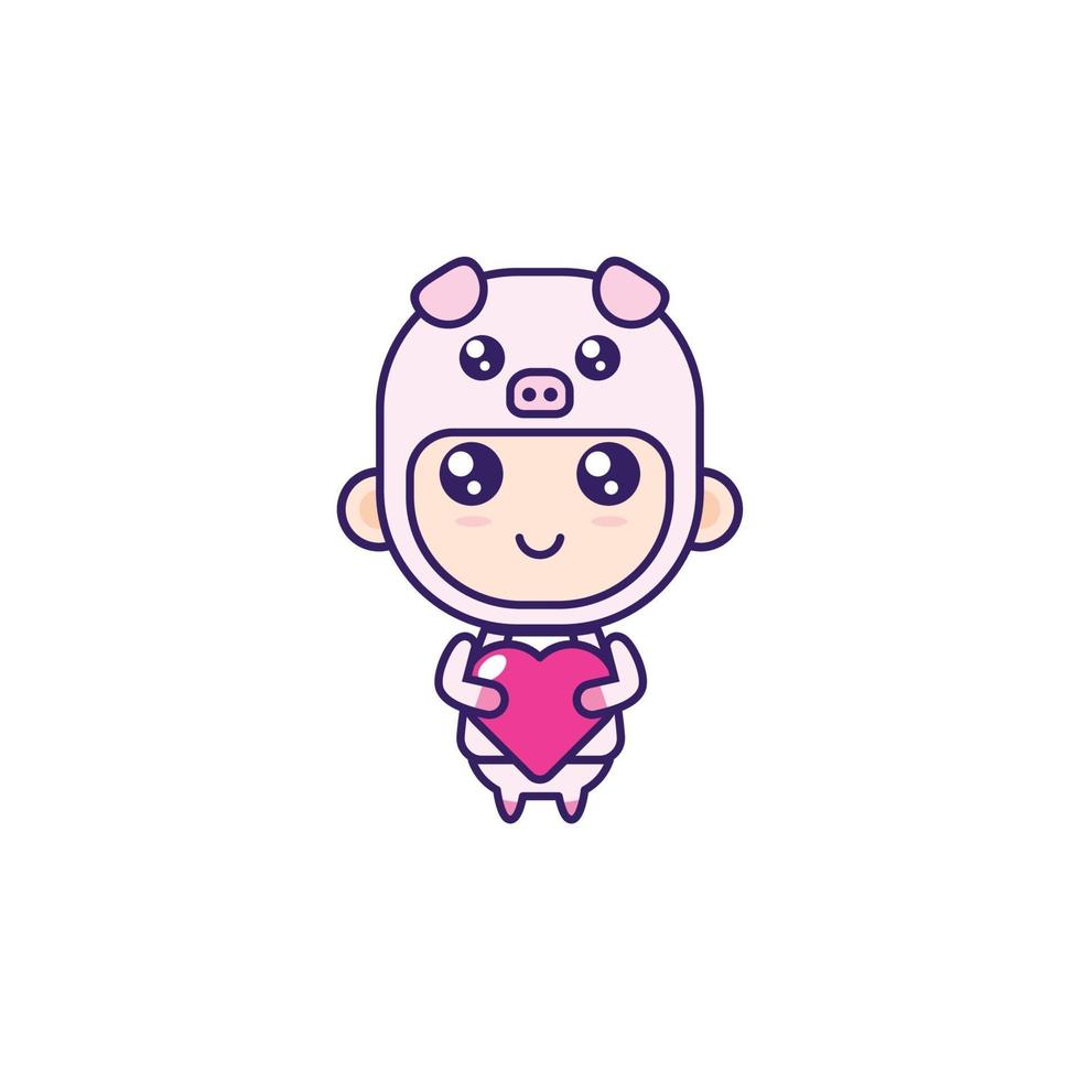 cute cartoon illustration boy wearing cute pig costume vector design