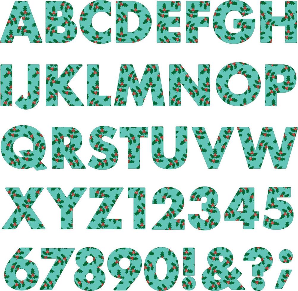 winter holly pattern vector alphabet