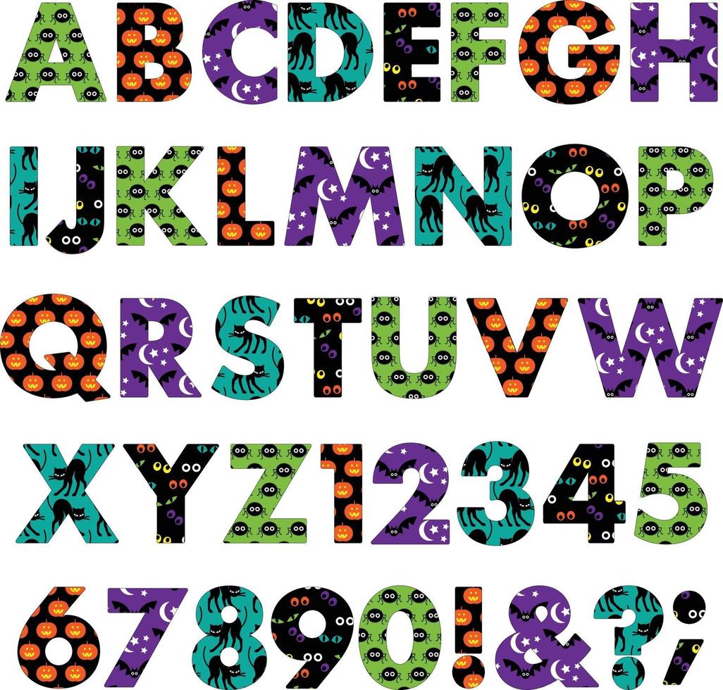 Halloween patterns vector alphabet