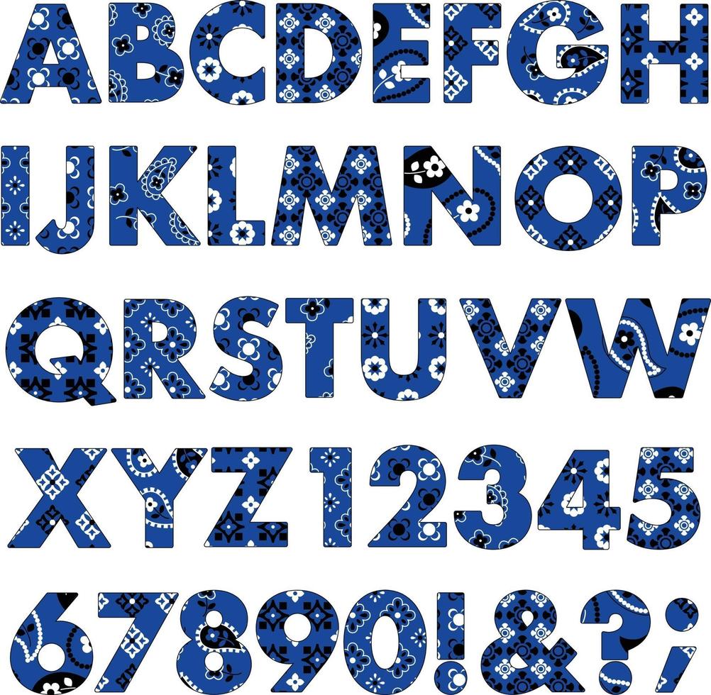 blue bandana patterns alphabet. vector